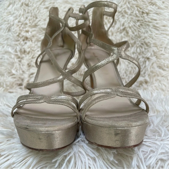 Pelle Moda Gold Strappy Platform Heels sandals back zip closure leather Size 10 - Picture 8 of 12